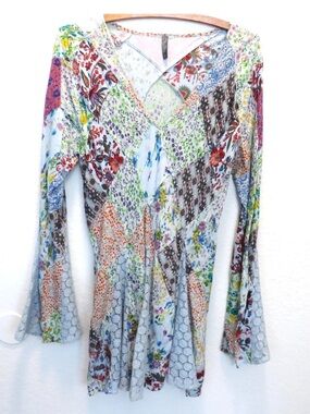 Blue Sky “BOHO” Multicolor Patchwork V-Neck Tunic/Dress EUC‼️